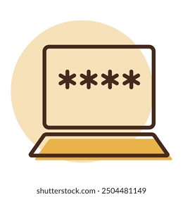 Laptop with password notification and lock vector icon. User authorization note symbol. Internet protection alert. Security sign. Graph symbol for your web site design, logo, app, UI