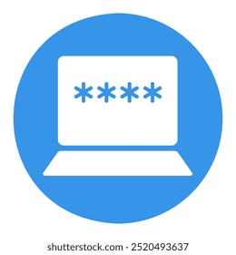 Laptop com notificação de senha e ícone de vetor de bloqueio. Símbolo da nota de autorização do usuário. Alerta de proteção da Internet. Sinal de segurança. Símbolo de gráfico para o design, o logotipo, o aplicativo, a interface do usuário do seu site