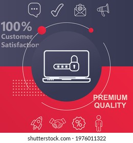 Laptop with password notification and lockicon. Customize your design with a navy and red colored background template