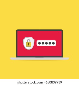 Laptop with password notification on lock screen. vector