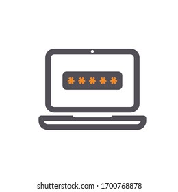 Portátil con signo de notificación de contraseña. Ilustración del vector