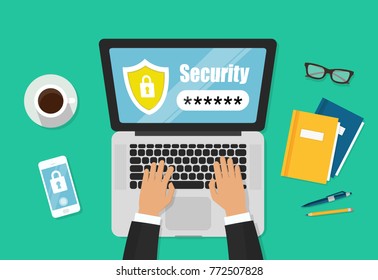 Laptop Password Notification Of A Vector, Mobile Phone Security, Cellphone, Access, User Authentication, Login, Password Protection Technology