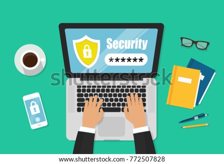 Laptop password notification of a vector, mobile phone security, cellphone, access, user authentication, login, password protection technology