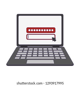 laptop with password on screen blue lines