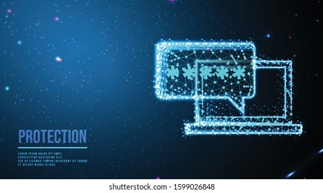 laptop and password. Security concept.  abstract low poly wireframe mesh design. from connecting dot and line. vector illustration.futuristic design on dark blue background