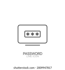 Laptop with password window vector line icon. Editable stroke