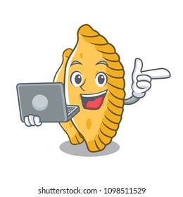 With laptop pastel character cartoon style