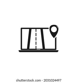 a laptop with a path in it and a navigation icon on it