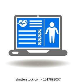 Laptop Patient Cards History Icon Vector.  Electronic Medical Record Logo.