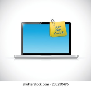 laptop pay per click post illustration design over a white background