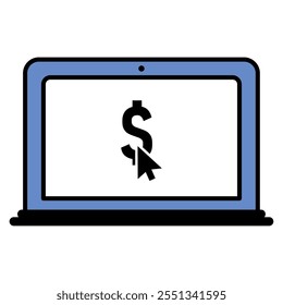 Laptop payment icon with dollar sign, Vector