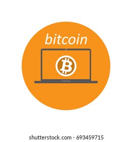 laptop pc computer with Bitcoin Cripto currency blockchain logo.