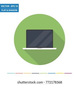 Laptop PC flat icon with long shadow. Vector Illustration.