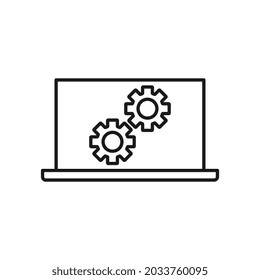 Portátil o pc con configuración de engranajes icono vectorial aislado. Concepto de construcción.