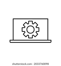 Laptop or pc with gear settings isolated vector icon.