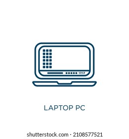 icono de laptop pc. Icono de contorno de pc lineal delgado aislado en fondo blanco. Señal pc de portátil vector de línea, símbolo para web y móvil