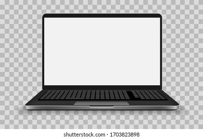 Laptop pc isolated on white. Office portable computer mockup vector illustration, web desktop front view notebook object