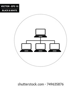 Laptop PC network black and white flat icon. Vector Illustration.