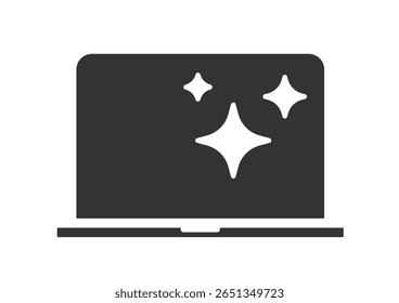 Laptop pc novo ícone de limpeza pictograma gráfico vetor simples, silhueta de brilho da tela do computador como fixo reparado hardware símbolo logotipo imagem clip art