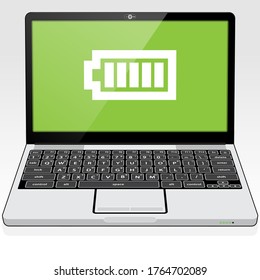 A Laptop PC presenting a full - maximum battery charge icon on screen.