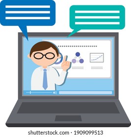 Laptop PC showing a man delivering a seminar on the web