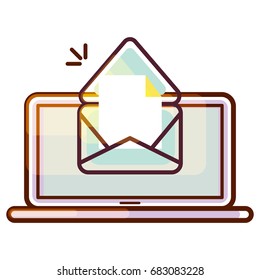 Laptop pc vector icon with e-mail message notification.