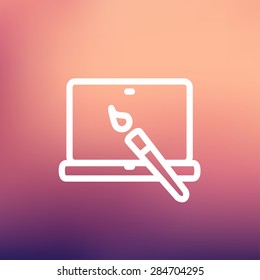 laptop and pen an editors tools icon thin line for web and mobile, modern minimalistic flat design. Vector white icon on gradient mesh background.