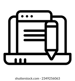 Laptop with pencil line icon. Digital electronic signature vector illustration isolated on white. Compuer document and pencil outline style designed for and app.