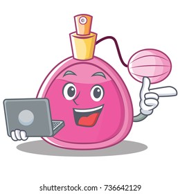 With laptop perfume bottle character cartoon