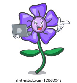 With laptop periwinkle flower character cartoon