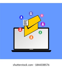 laptop and the person icon around the envelope