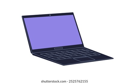 Ordenador portátil, ordenador personal, pantalla abierta, pantalla y teclado. Dispositivo móvil portátil, tecnología moderna. Portátil, icono de gadget de PC compacto. Ilustración vectorial plana aislada sobre fondo blanco