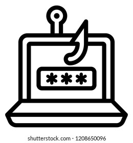 Laptop phishing icon. Outline laptop phishing vector icon for web design isolated on white background