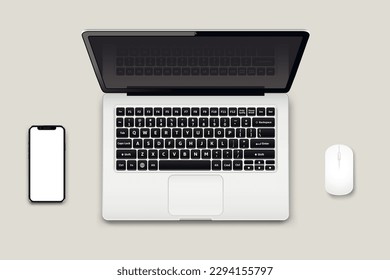 Laptop, Telefon, Computermaus-Mouse nach oben
