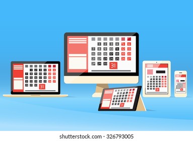 Laptop Phone Tablet Desktop Digital Device Calendar Date Last Day Month Deadline Flat Vector Illustration