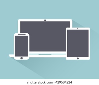 laptop, phone, tablet electronic device icons flat style template with shadow isolated on a bright background , stylish vector illustration eps10