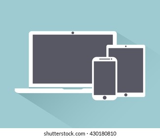 laptop, phone, tablet electronic device icons flat style template with shadow isolated on a bright background , stylish vector illustration eps10
