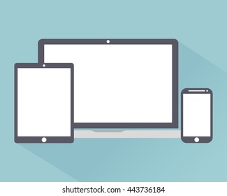 laptop, phone, tablet electronic device icons flat style template with shadow isolated on a bright background , stylish vector illustration eps10
