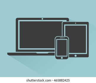 laptop, phone, tablet electronic device icons flat style template with shadow isolated on a bright background , stylish vector illustration eps10