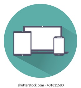 laptop, phone, tablet icons  flat style on a green background, vector illustration stylish