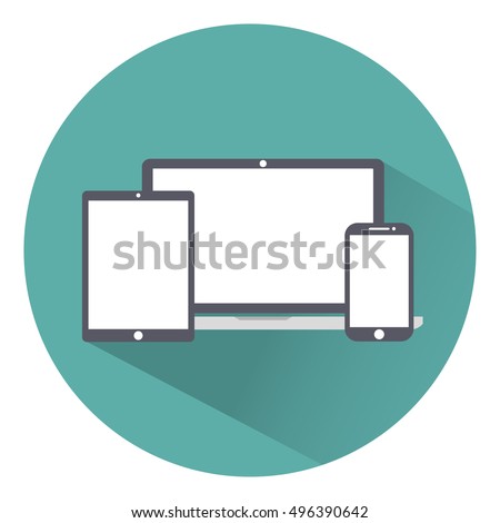 laptop, phone, tablet icons flat style on a green background, vector illustration stylish