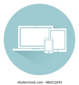 Laptop, phone, tablet icons gadget, device flat style on background, vector illustration stylish