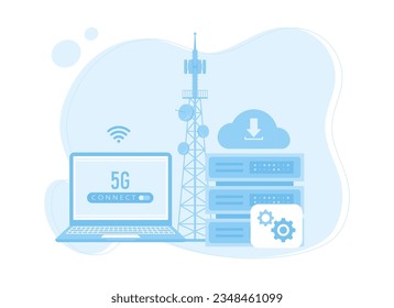 A laptop and a phone with the word'5g'on it trending concept flat illustration