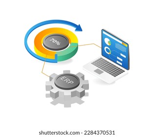 Laptop and pie chart. Isometric 3d vector illustration.