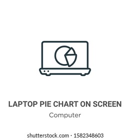 Laptop pie chart on screen outline vector icon. Thin line black laptop pie chart on screen icon, flat vector simple element illustration from editable computer concept isolated on white background