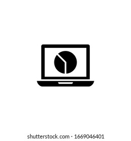Laptop pie chart on screen vector icon in black solid flat design icon isolated on white background