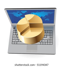 Laptop and pie-chart concept. Vector illustration.