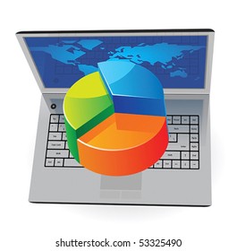 Laptop and pie-chart concept. Vector illustration.