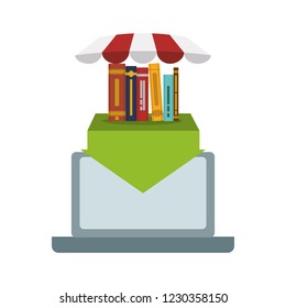 laptop with pile ebooks technology