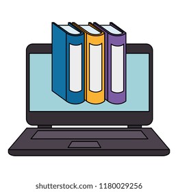 laptop with pile text books
